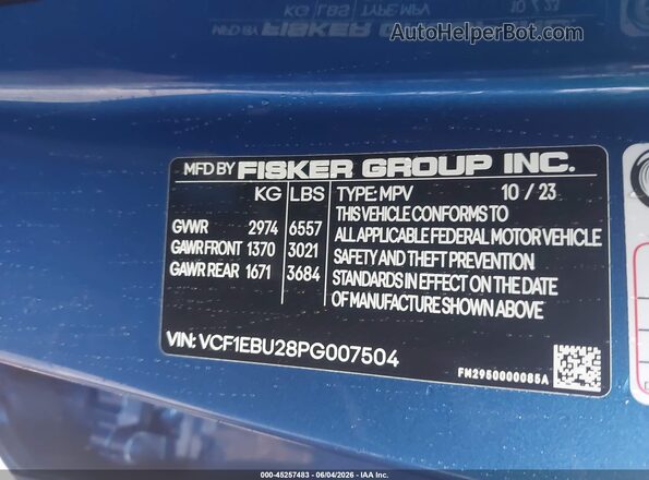 VCF1EBU28PG007504 2023 FISKER OCEAN Blue ძრავის განყოფილების ხედი