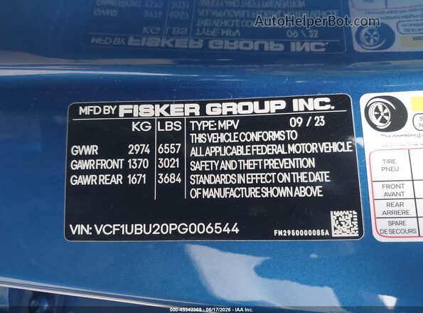 VCF1UBU20PG006544 2023 FISKER OCEAN Blue Вид підкапотного простору