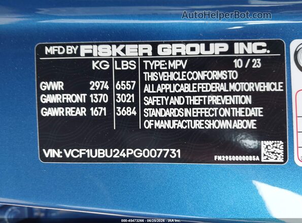 VCF1UBU24PG007731 2023 FISKER OCEAN Blue Widok komory silnika