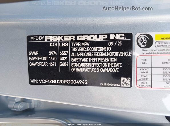 VCF1ZBU20PG004942 2023 FISKER OCEAN Blue Widok komory silnika