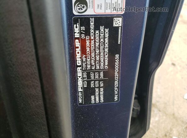 VCF1ZBU22PG005638 2023 FISKER OCEAN Blue VIN կոդի պիտակի տեսք