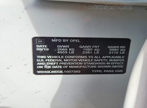W04GL6SX3L1007262 2020 BUICK REGAL White Widok komory silnika
