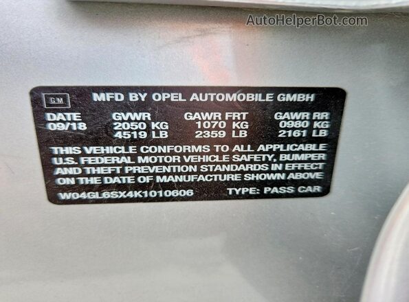 W04GL6SX4K1010606 2019 BUICK REGAL Silver Շարժիչի բաժամունքի տեսք