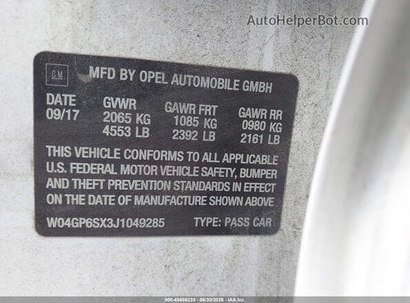 W04GP6SX3J1049285 2018 BUICK REGAL Белый Вид подкапотного пространства