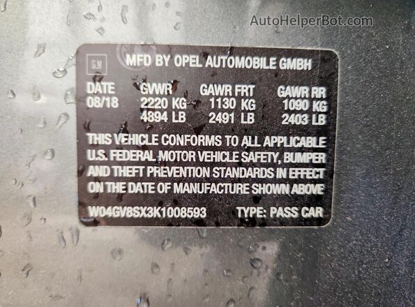 W04GV8SX3K1008593 2019 BUICK REGAL Gray 