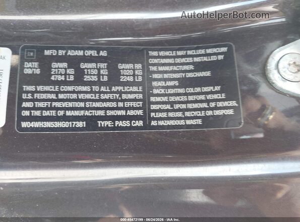 W04WH3N53HG017381 2017 BUICK CASCADA Dark Brown Շարժիչի բաժամունքի տեսք