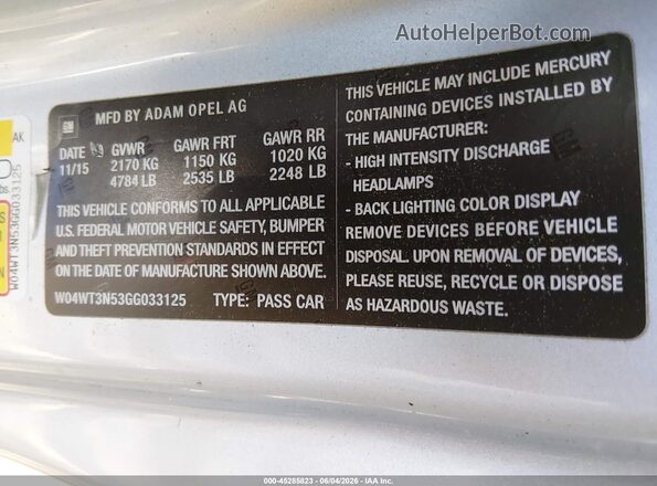 W04WT3N53GG033125 2016 BUICK CASCADA Light Blue Engine compartment view