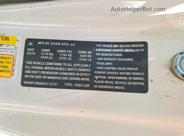 W04WT3N56GG113731 2016 BUICK CASCADA White VIN sticker view