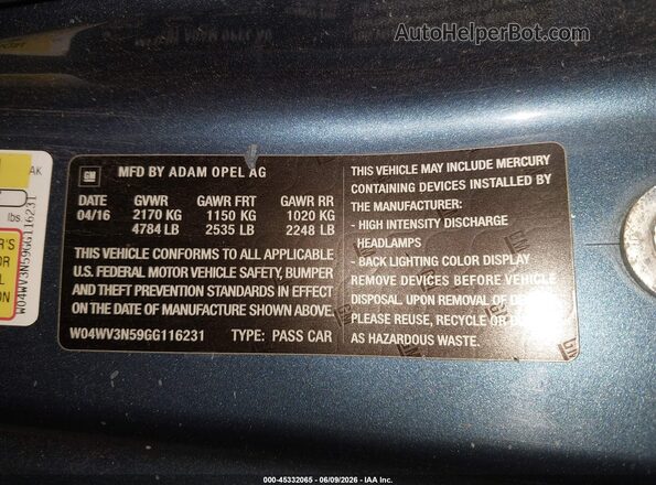 W04WV3N59GG116231 2016 BUICK CASCADA Blue 