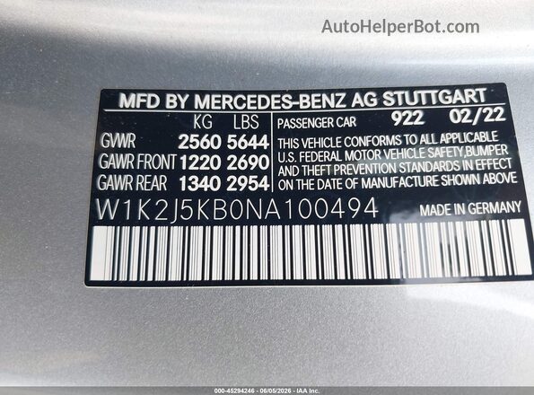 W1K2J5KB0NA100494 2022 MERCEDES-BENZ CLS-CLASS Silver Engine compartment view