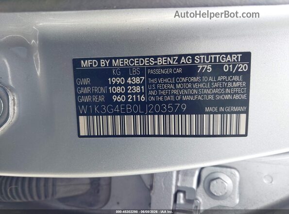 W1K3G4EB0LJ203579 2020 MERCEDES-BENZ A 220 Silver Engine compartment view
