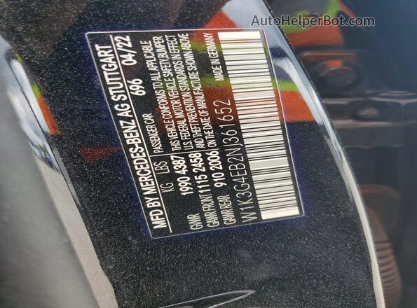 W1K3G4EB2NJ361652 2022 MERCEDES-BENZ A Черный Вид наклейки с VIN-кодом