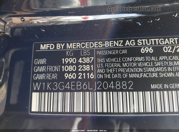 W1K3G4EB6LJ204882 2020 MERCEDES-BENZ A 220 Black Vista del compartimento del motor