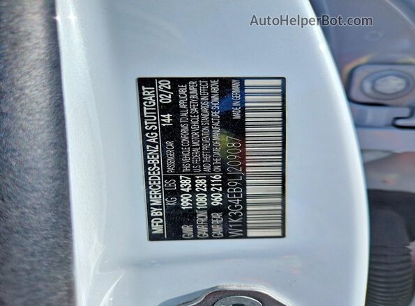 W1K3G4EB9LJ209087 2020 MERCEDES-BENZ A White ძრავის განყოფილების ხედი