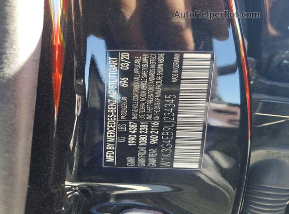 W1K3G4EB9LJ234345 2020 MERCEDES-BENZ A Черный Вид наклейки с VIN-кодом