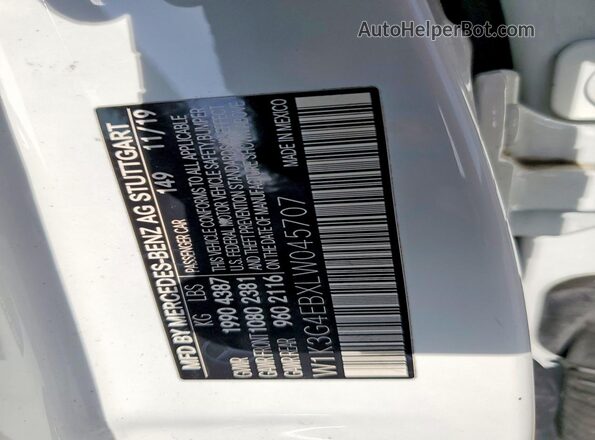 W1K3G4EBXLW045707 2020 MERCEDES-BENZ A White 