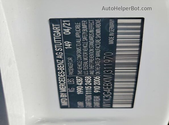 W1K3G4EBXMJ311970 2021 MERCEDES-BENZ A Белый 
