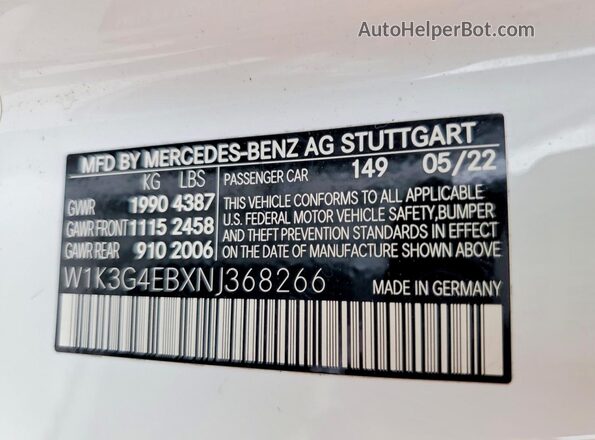 W1K3G4EBXNJ368266 2022 MERCEDES-BENZ A White Widok komory silnika