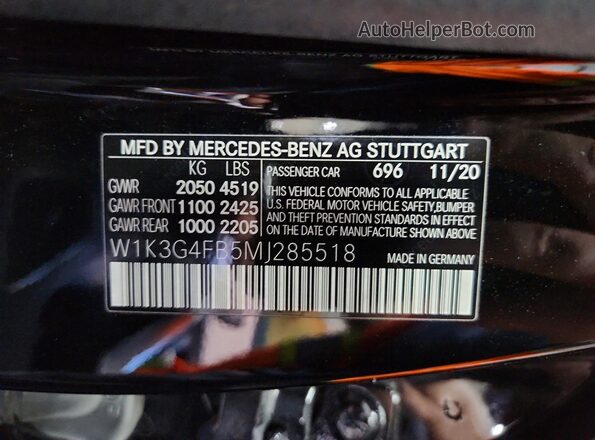 W1K3G4FB5MJ285518 2021 MERCEDES-BENZ A Black Vista del compartimento del motor