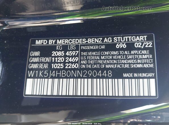 W1K5J4HB0NN290448 2022 MERCEDES-BENZ CLA-CLASS Black Շարժիչի բաժամունքի տեսք