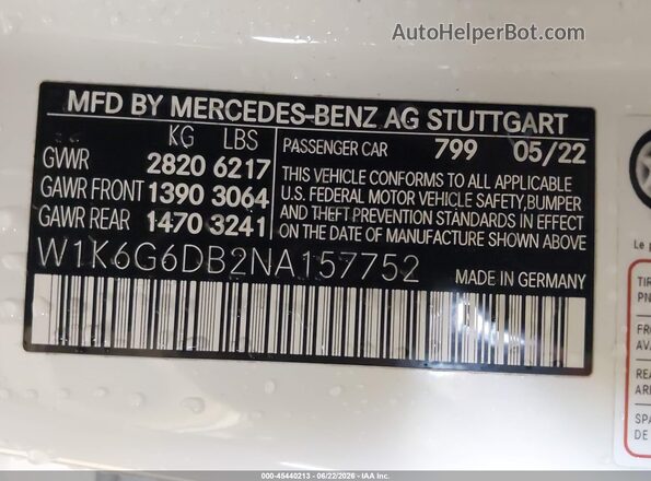 W1K6G6DB2NA157752 2022 MERCEDES-BENZ S-CLASS White ძრავის განყოფილების ხედი