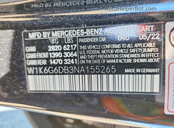 W1K6G6DB3NA155265 2022 MERCEDES-BENZ S Черный Вид подкапотного пространства