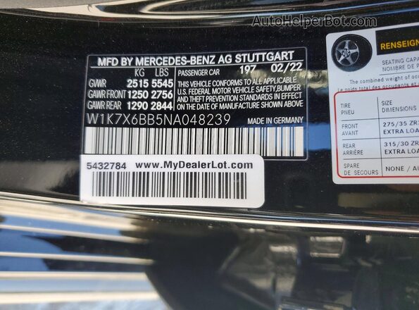 W1K7X6BB5NA048239 2022 MERCEDES-BENZ AMG Black Vista del compartimento del motor