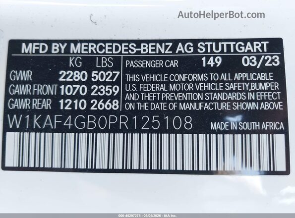 W1KAF4GB0PR125108 2023 MERCEDES-BENZ C-CLASS White Вид підкапотного простору
