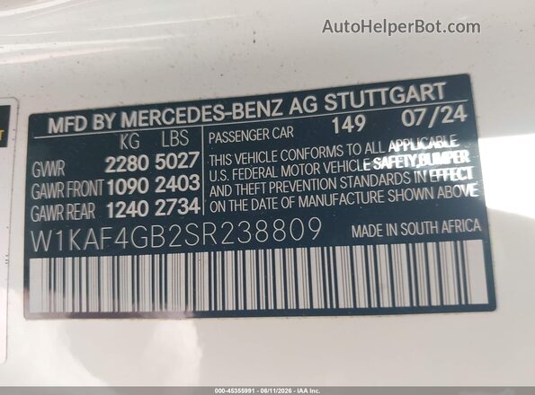 W1KAF4GB2SR238809 2025 MERCEDES-BENZ C-CLASS White Vista del compartimento del motor