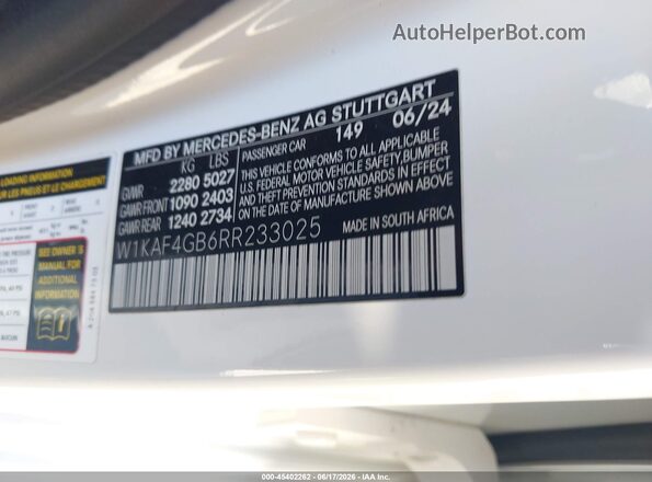 W1KAF4GB6RR233025 2024 MERCEDES-BENZ C-CLASS White Շարժիչի բաժամունքի տեսք