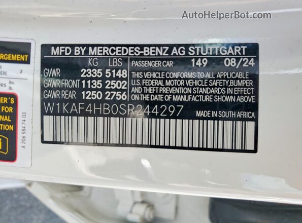 W1KAF4HB0SR244297 2025 MERCEDES-BENZ C White Vista del compartimento del motor