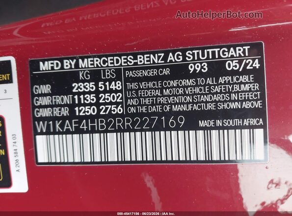 W1KAF4HB2RR227169 2024 MERCEDES-BENZ C-CLASS Red ძრავის განყოფილების ხედი