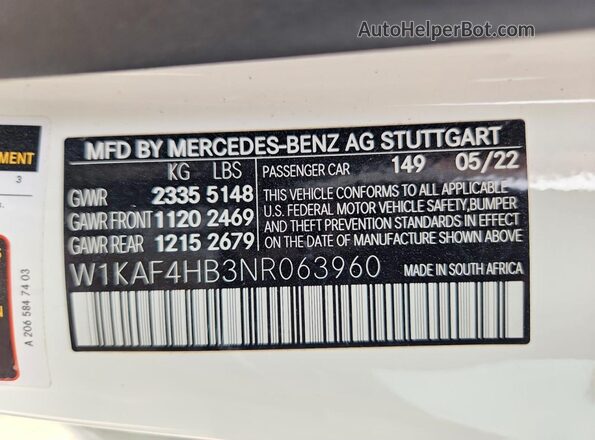 W1KAF4HB3NR063960 2022 MERCEDES-BENZ C White ძრავის განყოფილების ხედი