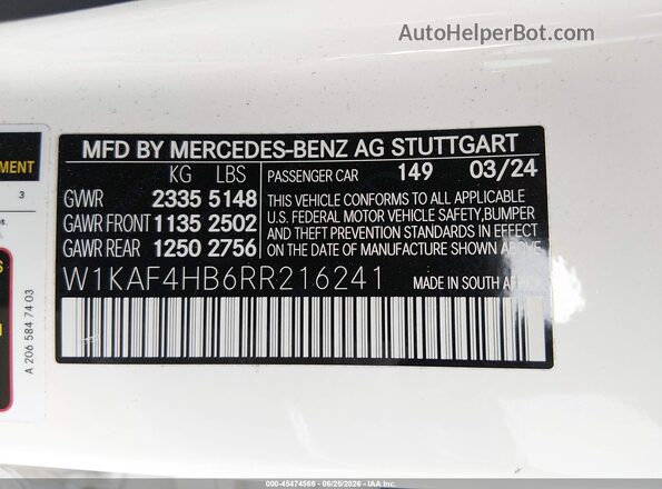 W1KAF4HB6RR216241 2024 MERCEDES-BENZ C-CLASS White Engine compartment view