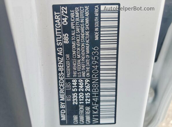 W1KAF4HB8NR049536 2022 MERCEDES-BENZ C White Vista del compartimento del motor