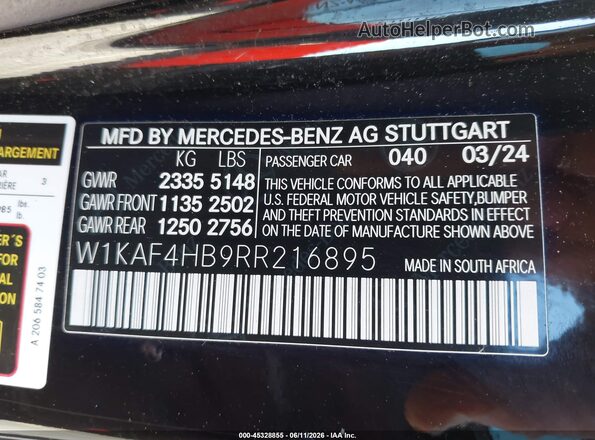 W1KAF4HB9RR216895 2024 MERCEDES-BENZ C-CLASS Black Widok komory silnika