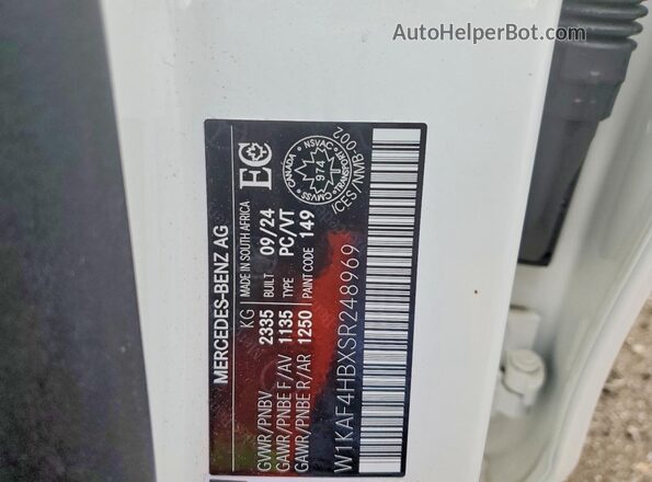 W1KAF4HBXSR248969 2025 MERCEDES-BENZ C White Vista de la etiqueta del VIN
