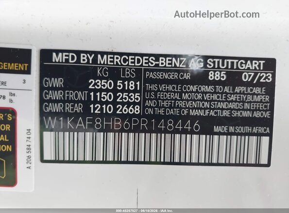 W1KAF8HB6PR148446 2023 MERCEDES-BENZ AMG C 43 White Շարժիչի բաժամունքի տեսք