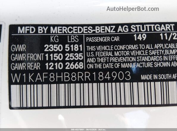 W1KAF8HB8RR184903 2024 MERCEDES-BENZ AMG C 43 White ძრავის განყოფილების ხედი