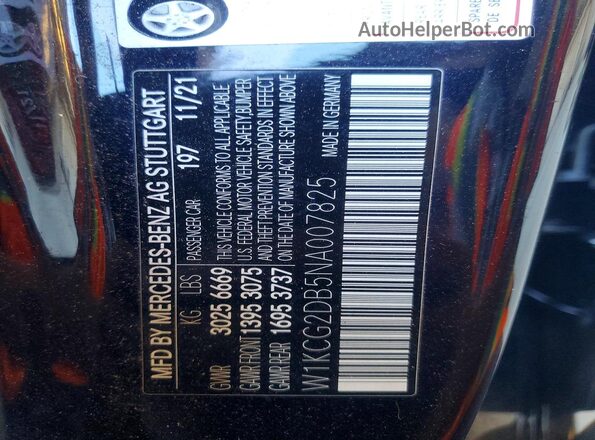 W1KCG2DB5NA007825 2022 MERCEDES-BENZ EQS Black VIN კოდის სტიკერის ხედი