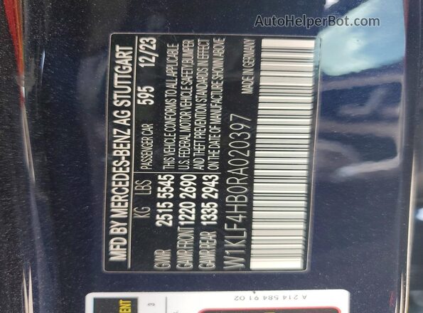 W1KLF4HB0RA020397 2024 MERCEDES-BENZ E Blue Widok wnętrza 360 stopni