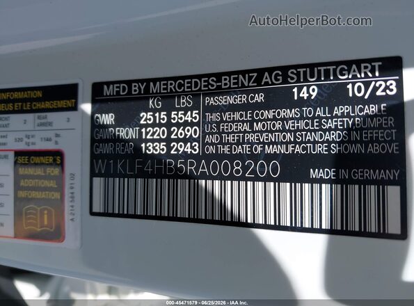 W1KLF4HB5RA008200 2024 MERCEDES-BENZ E-CLASS White Շարժիչի բաժամունքի տեսք