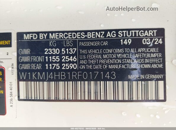 W1KMJ4HB1RF017143 2024 MERCEDES-BENZ CLE 300 White Շարժիչի բաժամունքի տեսք