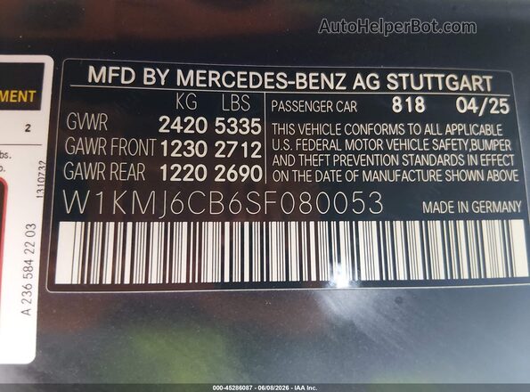W1KMJ6CB6SF080053 2025 MERCEDES-BENZ AMG CLE 53 Черный Вид подкапотного пространства