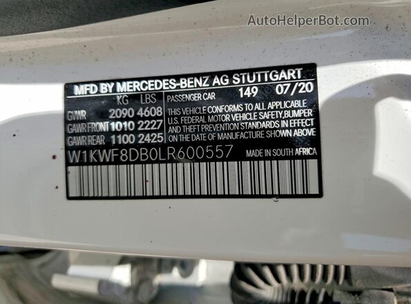 W1KWF8DB0LR600557 2020 MERCEDES-BENZ C White Vista de la etiqueta del VIN