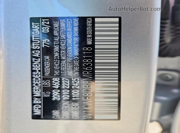 W1KWF8DB8MR638118 2021 MERCEDES-BENZ C Silver VIN sticker view