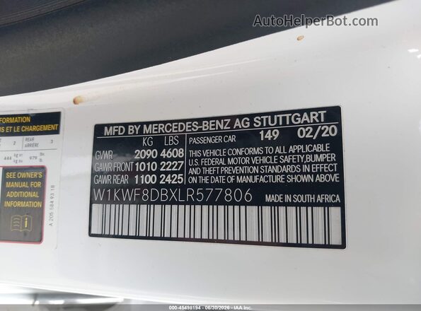W1KWF8DBXLR577806 2020 MERCEDES-BENZ C-CLASS White Vista del compartimento del motor