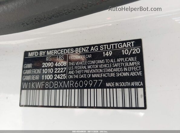 W1KWF8DBXMR609977 2021 MERCEDES-BENZ C-CLASS Белый 