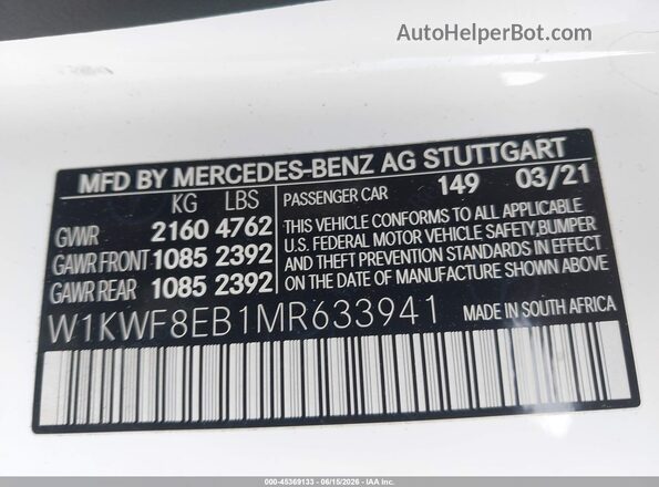 W1KWF8EB1MR633941 2021 MERCEDES-BENZ C-CLASS Белый Вид подкапотного пространства