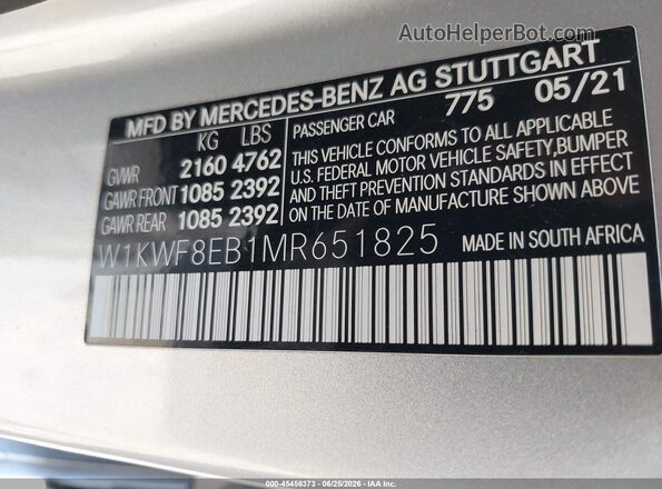 W1KWF8EB1MR651825 2021 MERCEDES-BENZ C-CLASS Silver Շարժիչի բաժամունքի տեսք